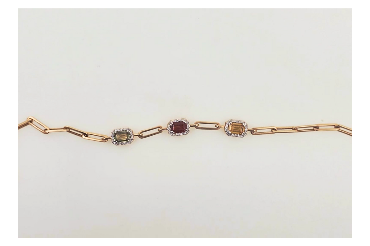 Pulsera en oro rosa con zafiros y diamantes