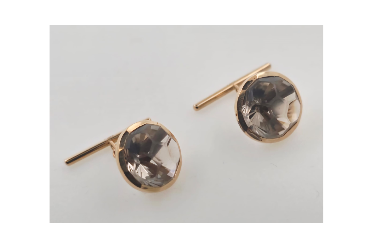 Gemelos en oro rosa con cuarzo ahumado