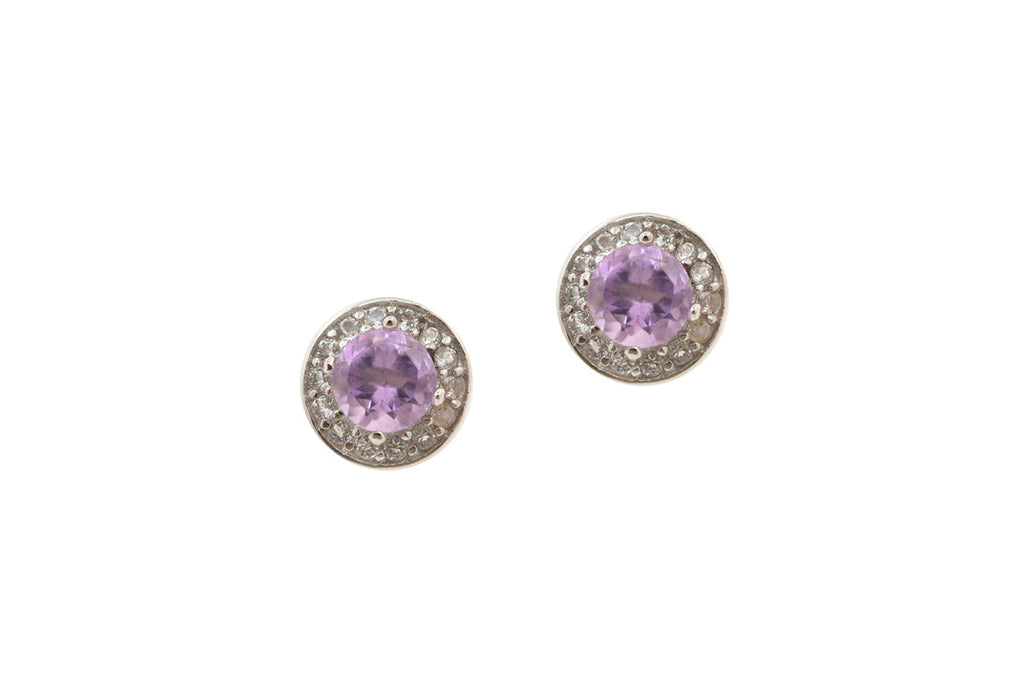 Pendientes en plata con amatista redonda central y orla de topacios blancos Especially for you!